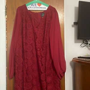 Red long sleeves dress